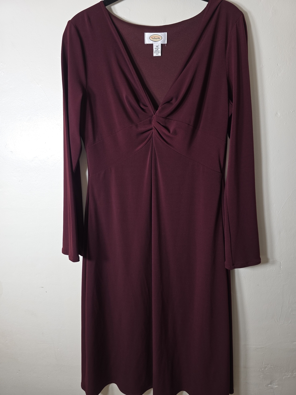 Talbots Long Sleeve Twist-Front Dress - Wine